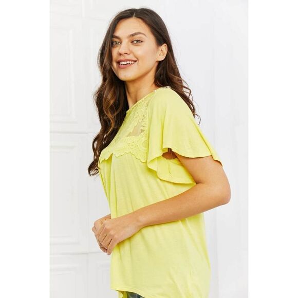 Culture Code Ready To Go Full Size Lace Embroidered Top In Yellow Mousse - Picture 4 of 5